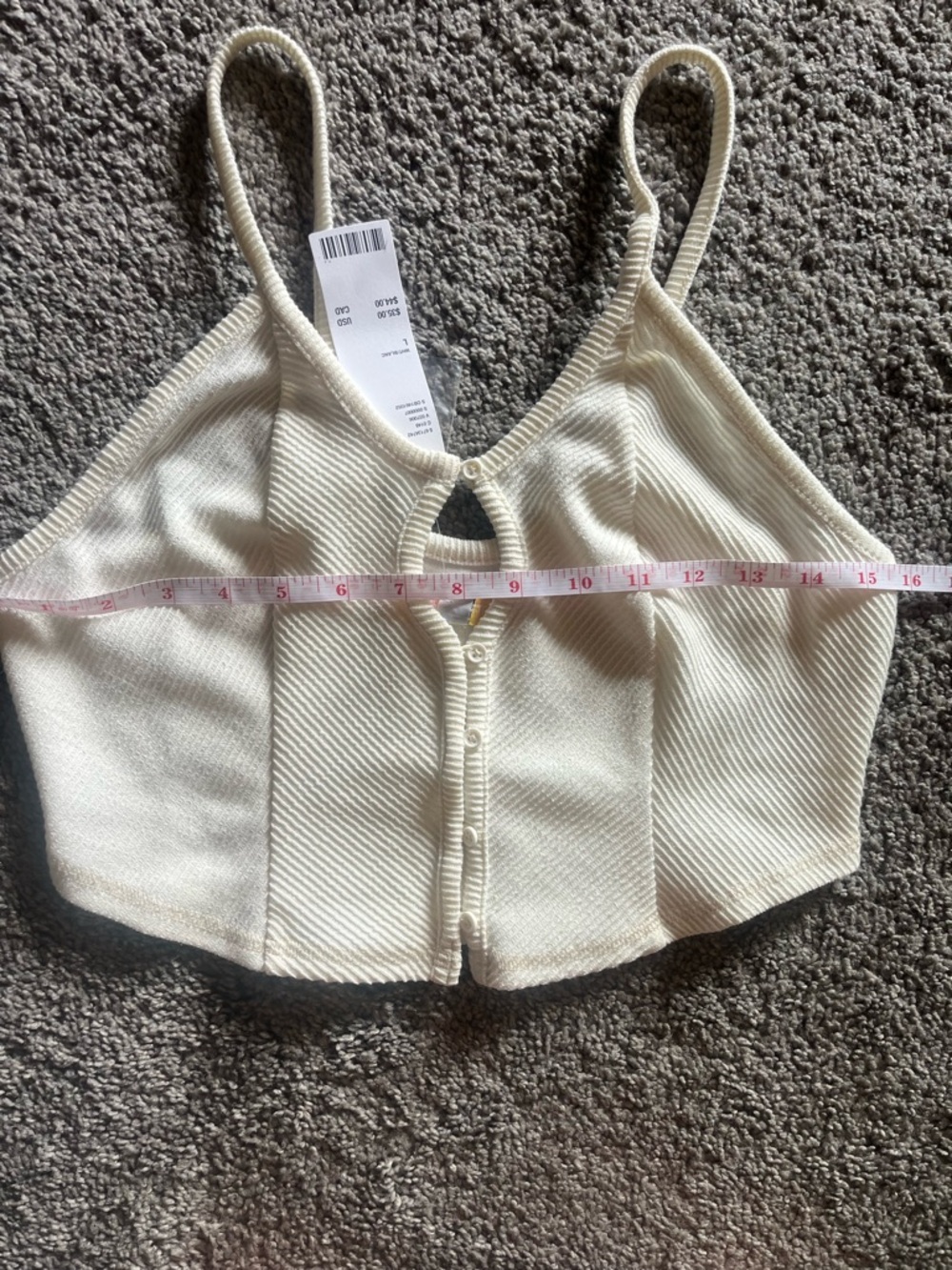 Urban Outfitters Cream Ribbed Button-Front Crop Top - Picture 6 of 9